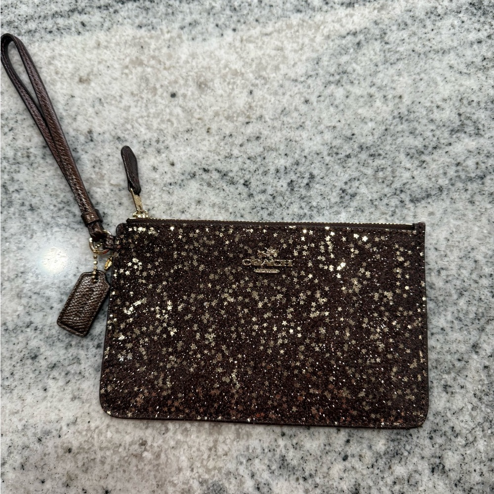 Coach Sparkling Brown Wristlet Clutch